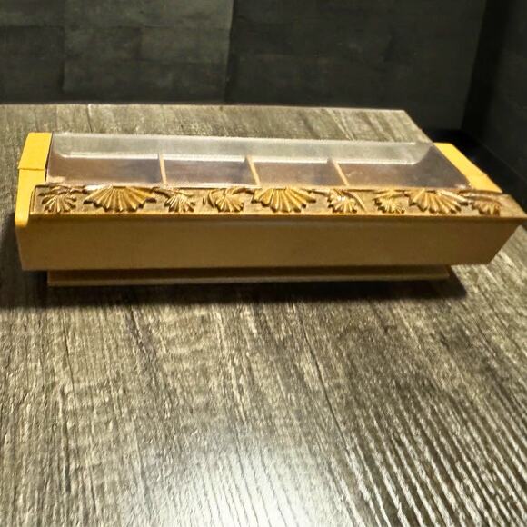 Vintage 1970s Mustard Yellow Plastic Organizer with Lid - Picture 2 of 8